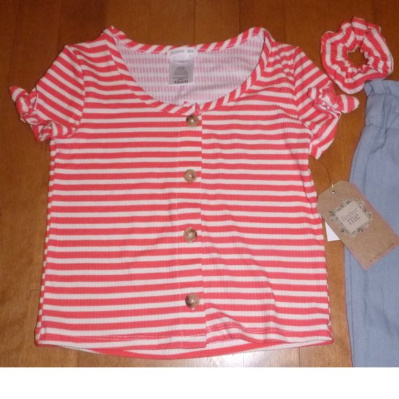 Girls Forever Me 4pc Cargo Jogger Pants outfit Top Tank Hair Scrunchie XS M L XL - Picture 2 of 4